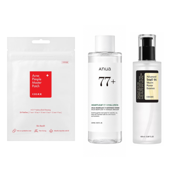 Acne Emergency Kit - COSRX Pimple Patch, Anua Heartleaf Toner & COSRX Snail 96 Mucin Essence